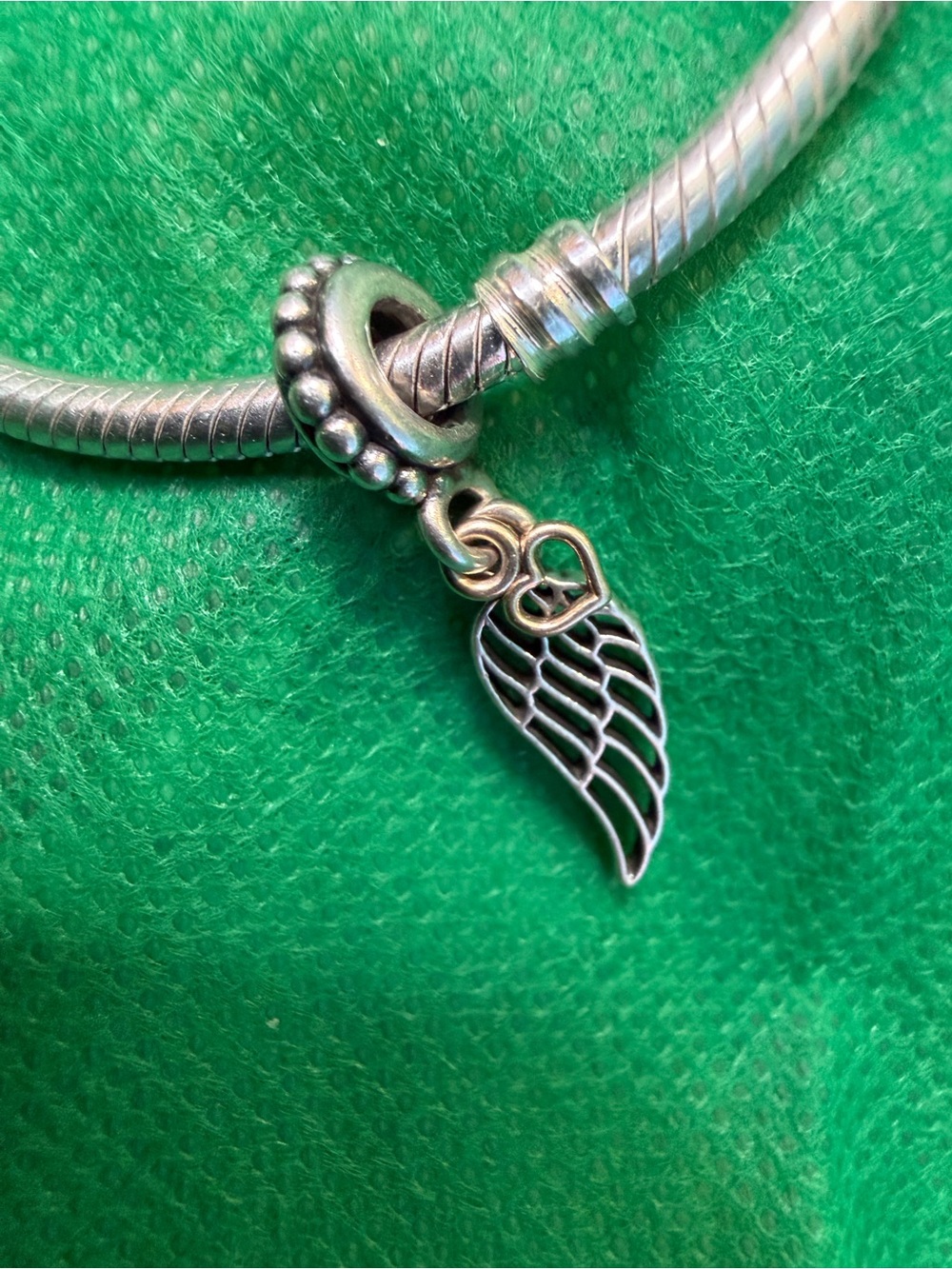 Authentic PANDORA Silver Angel Wing and Heart Dangle 14k gold